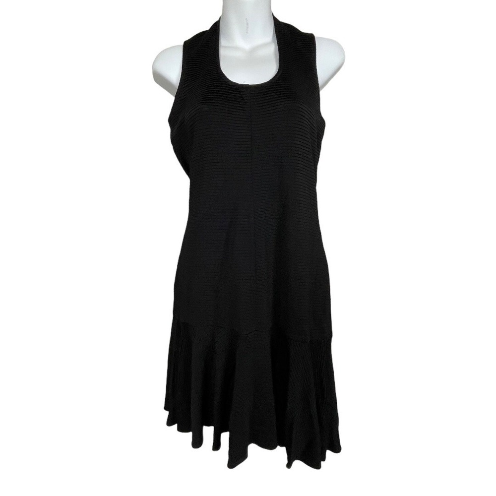 NWT Trina Turk Dress 8 Black Ribbed Swing Cutout Back Scoop Neck Chic